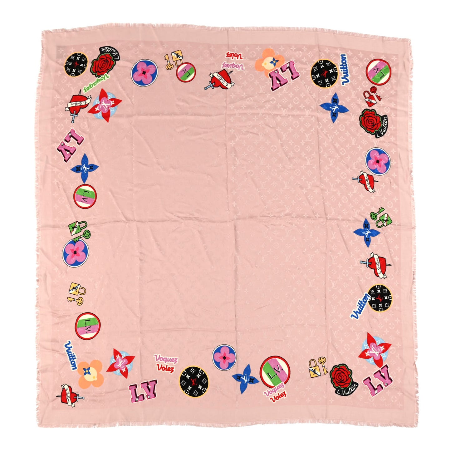 Silk Wool Monogram LV Stories Shawl Nude