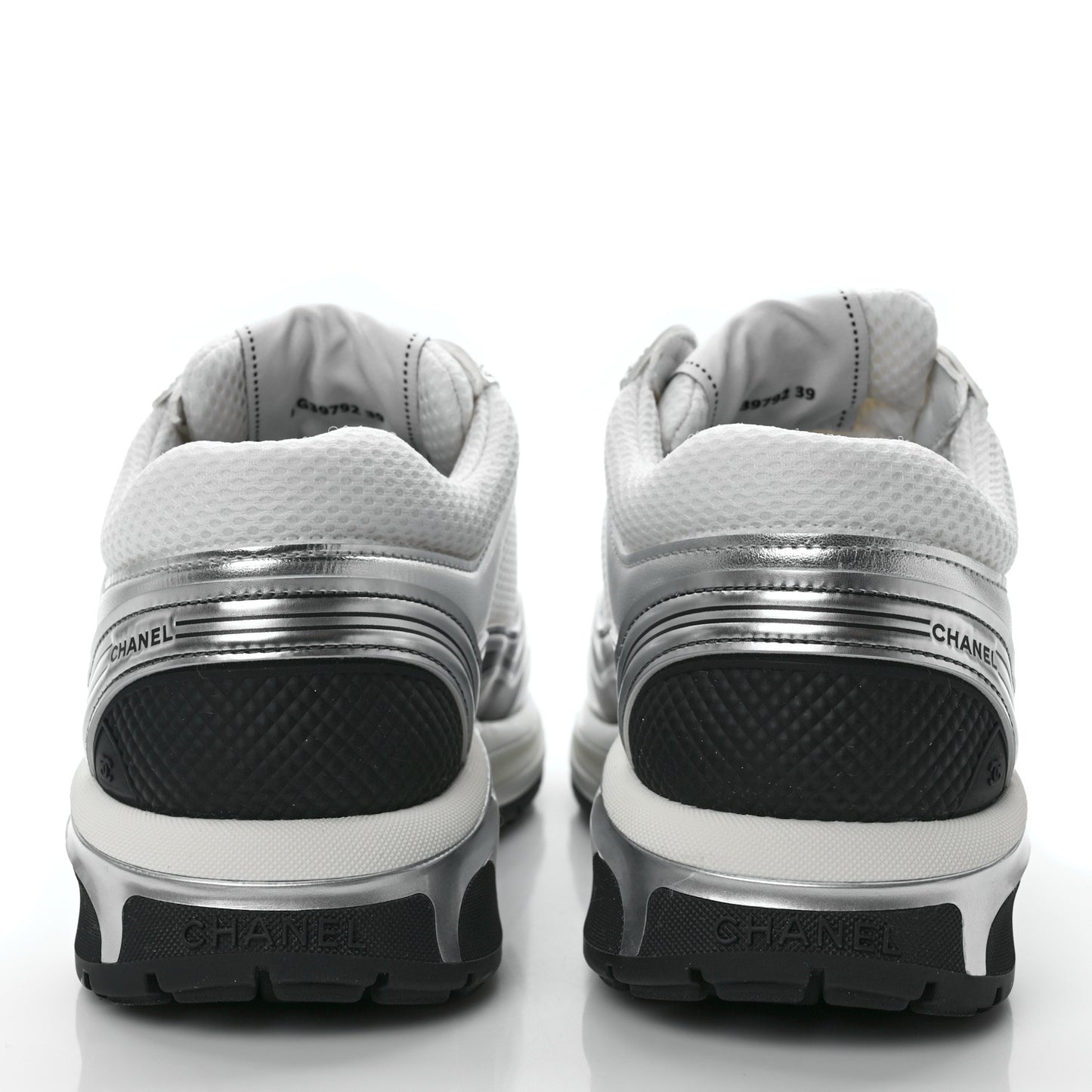Fabric Laminated Calfskin Stretch CC Sneakers 39 White Silver