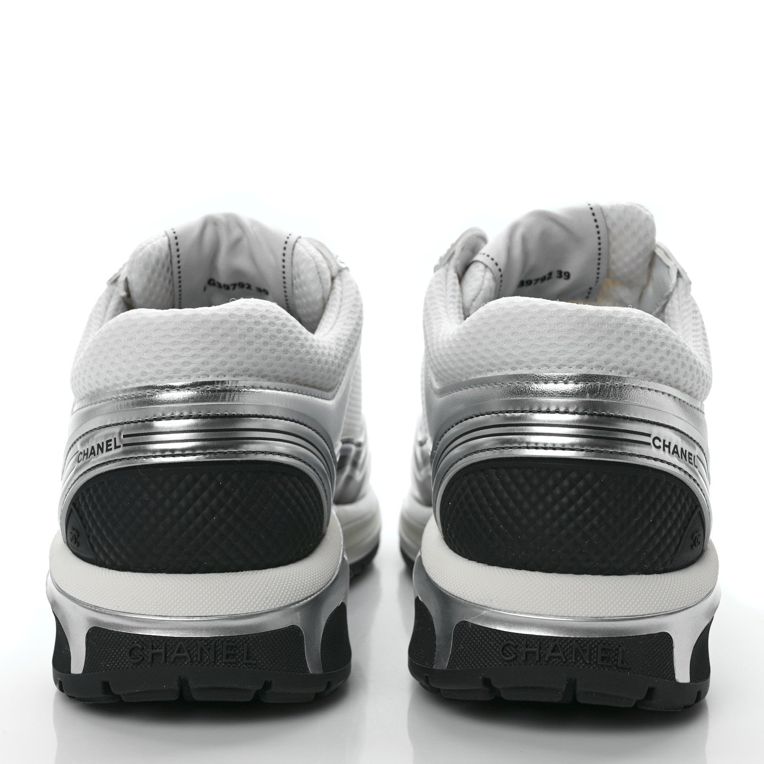 Chanel Fabric Laminated Calfskin Stretch CC Sneakers 39 White Silver 10 of 20