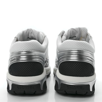 Chanel Fabric Laminated Calfskin Stretch CC Sneakers 39 White Silver 10 of 20