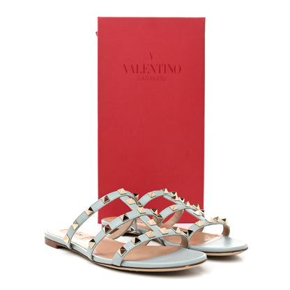 Valentino Garavani Nappa Rockstud Caged Flat Slide Sandals 36 Celadon 10 of 10