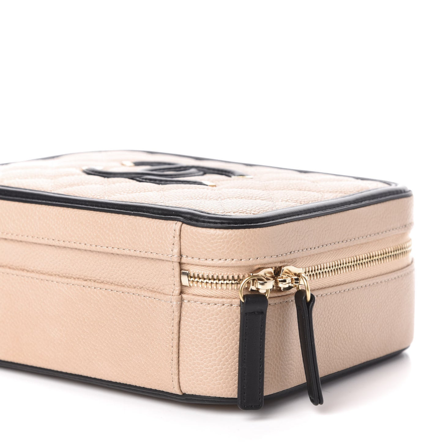Caviar Quilted Medium CC Filigree Vanity Case Beige Black