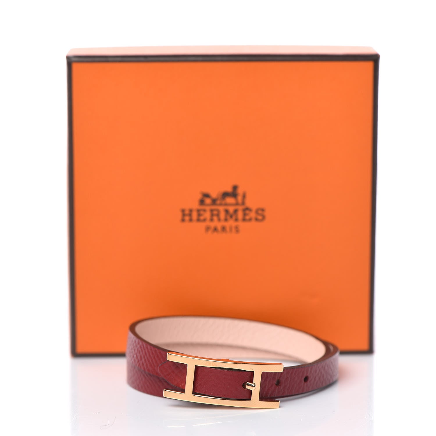 Hermes Epsom Behapi Double Tour Bracelet S Rouge Grenat Rose Eglantine 6 of 6