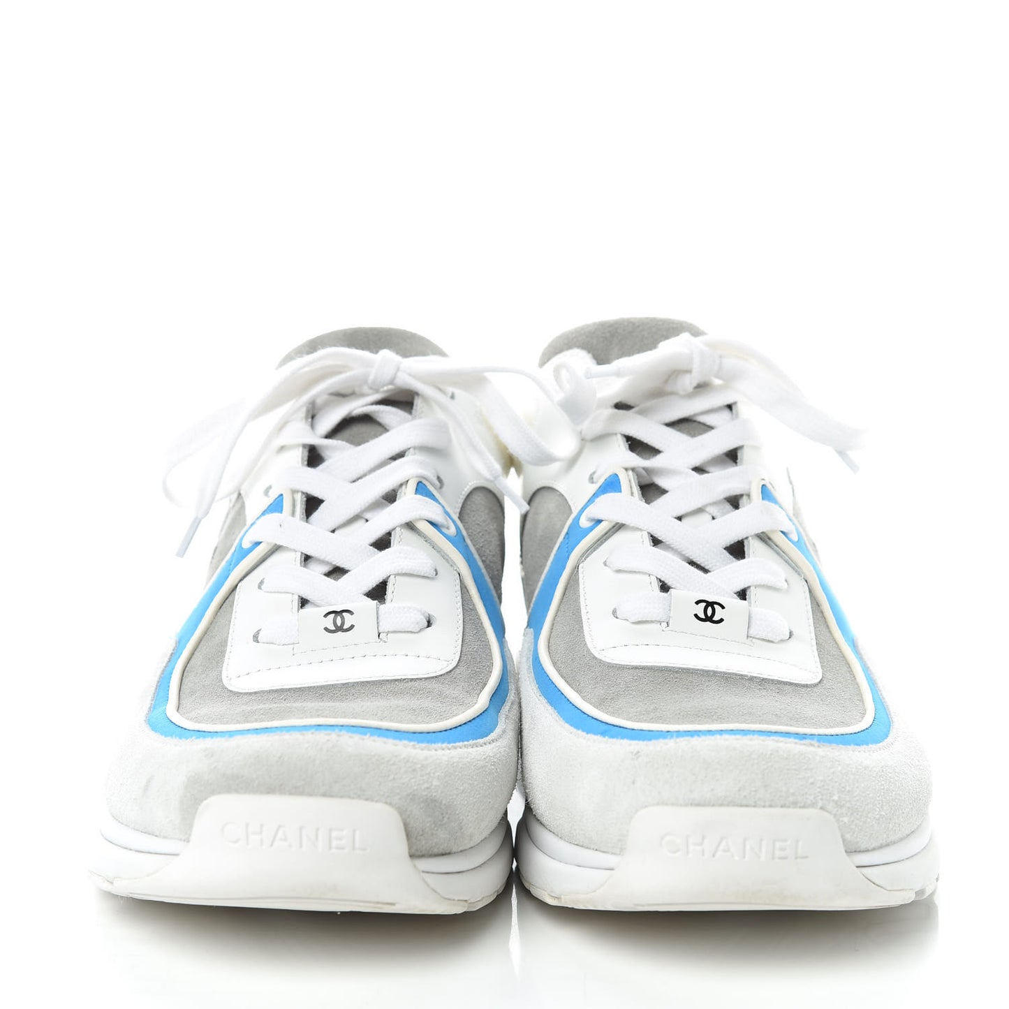 Suede Calfskin Mens CC Sneakers 43 White Grey Blue