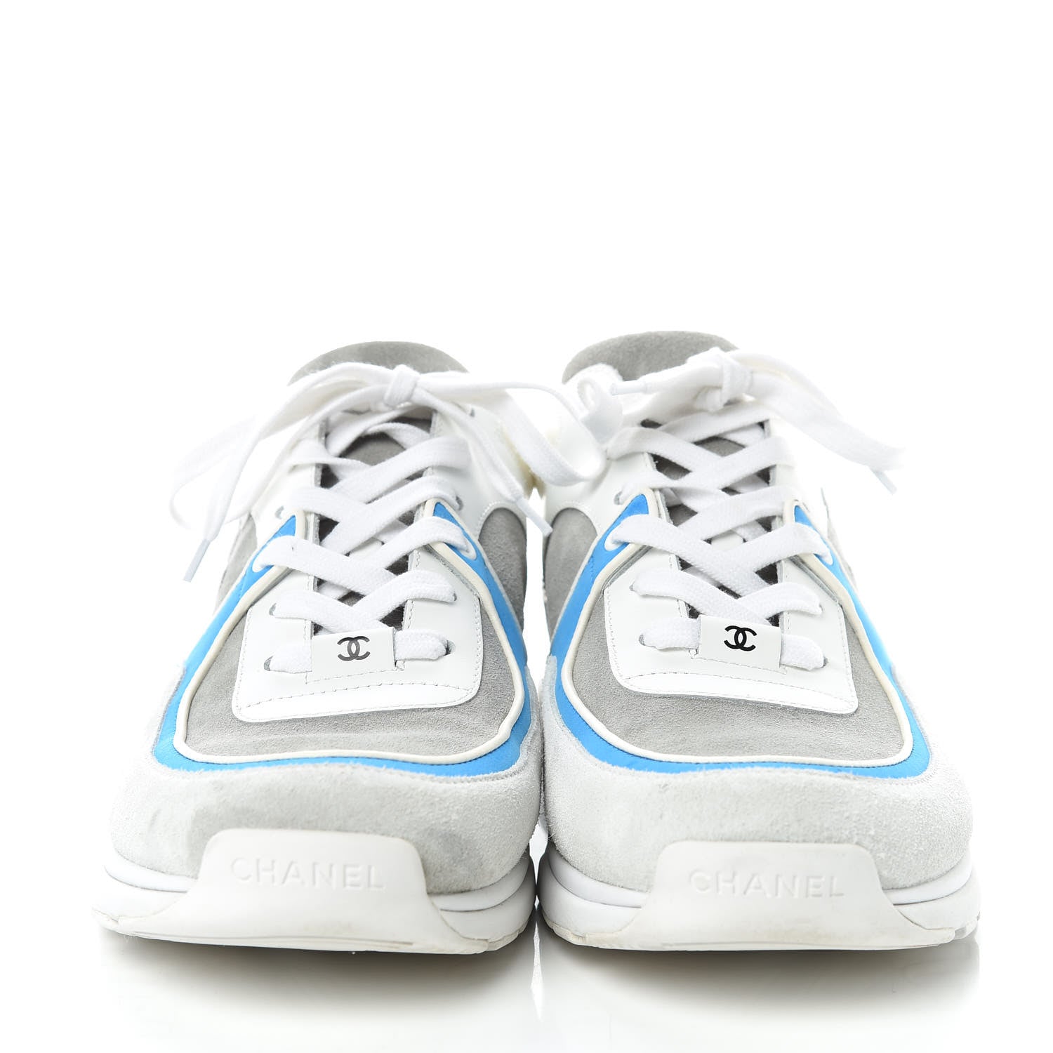 Chanel Suede Calfskin Mens CC Sneakers 43 White Grey Blue 2 of 12