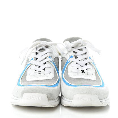 Chanel Suede Calfskin Mens CC Sneakers 43 White Grey Blue 2 of 12