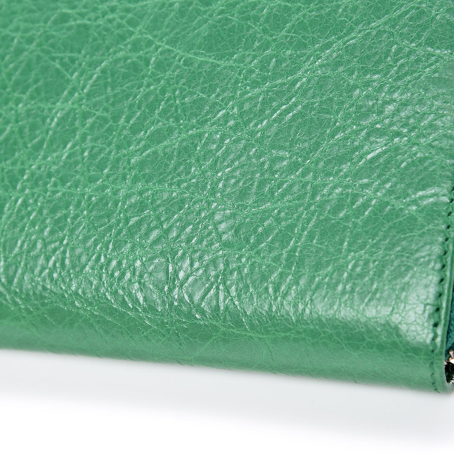 Agneau Classic Silver Hardware Continental Zip Around Wallet Emeraud