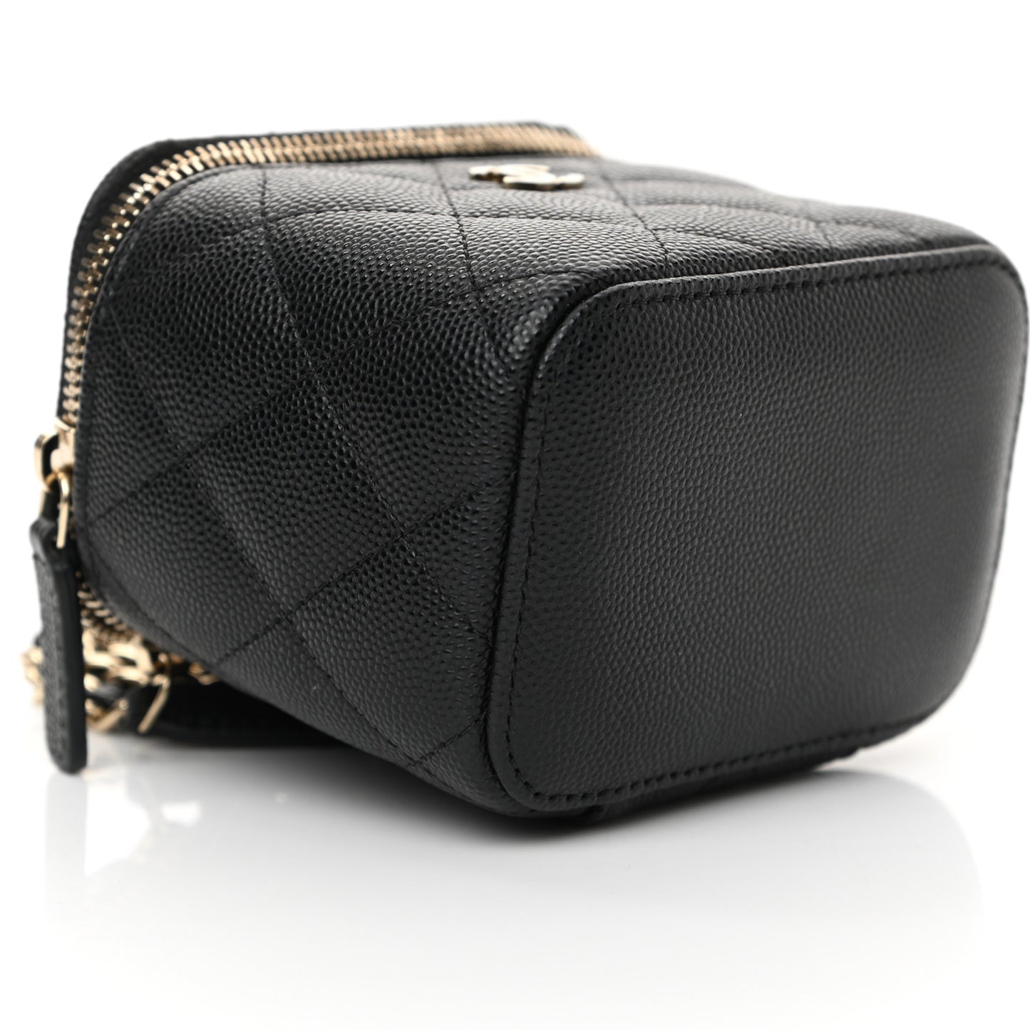 Caviar Quilted Mini Vanity Case With Chain Black