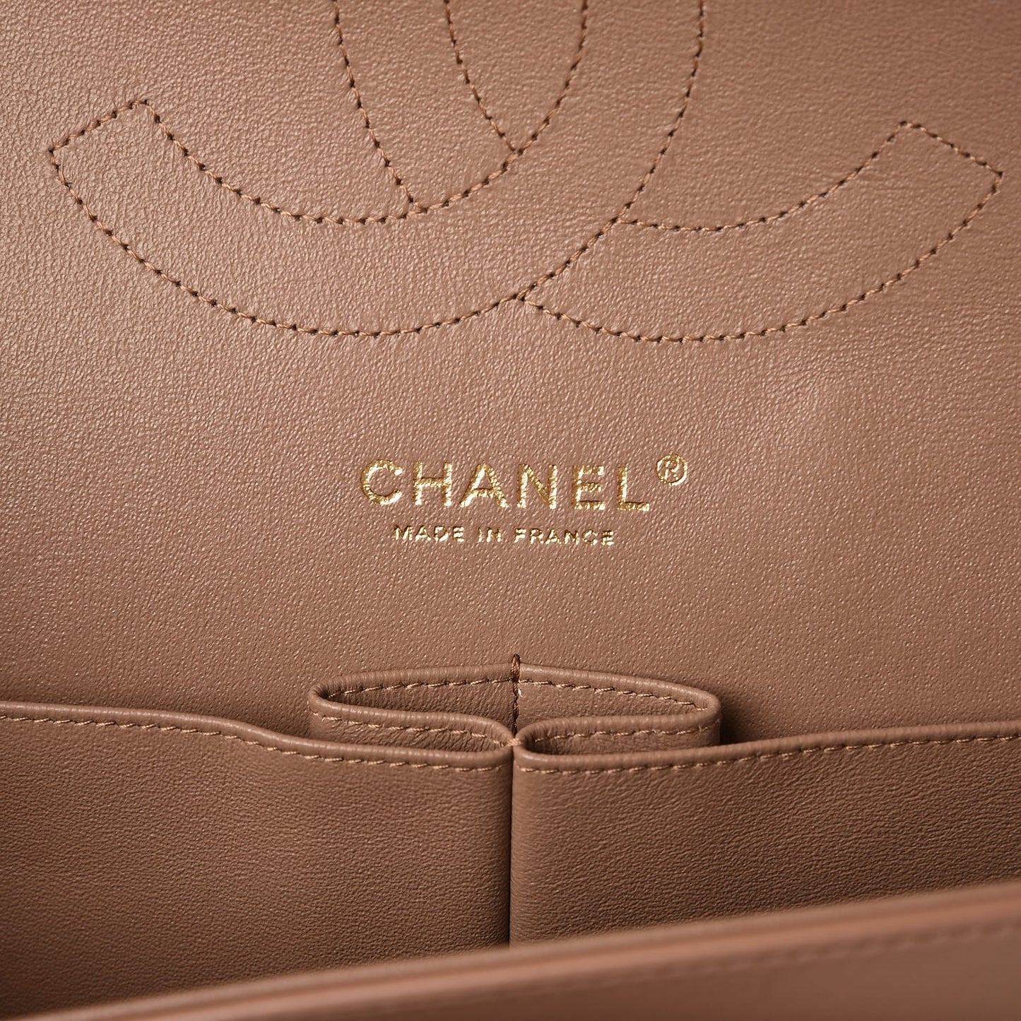 Lambskin Quilted Jumbo Double Flap Dark Beige