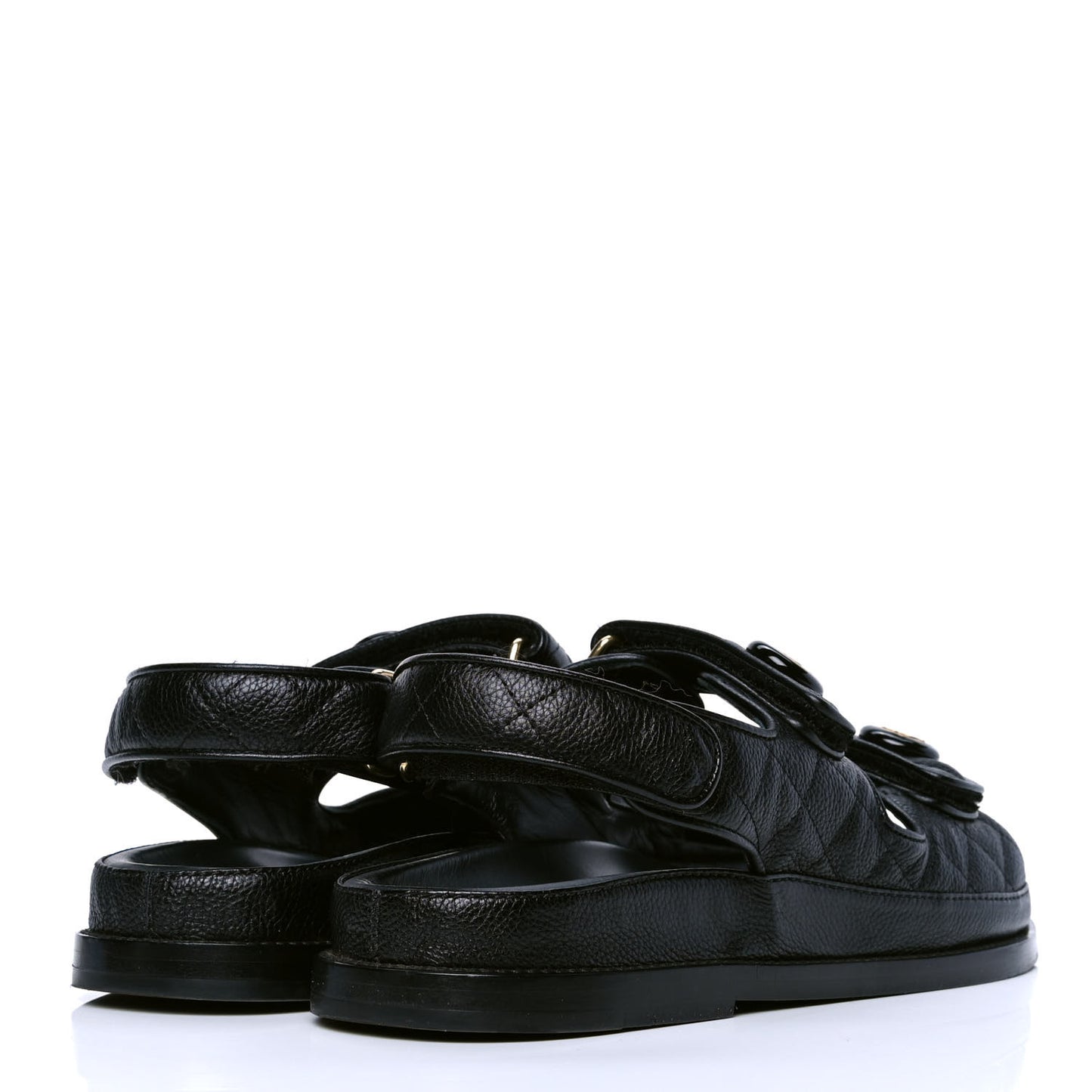 Grained Calfskin Velcro Dad Sandals 37 Black