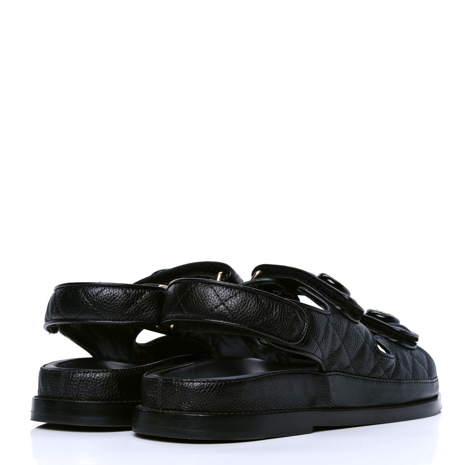 Chanel Grained Calfskin Velcro Dad Sandals 37 Black 3 of 4