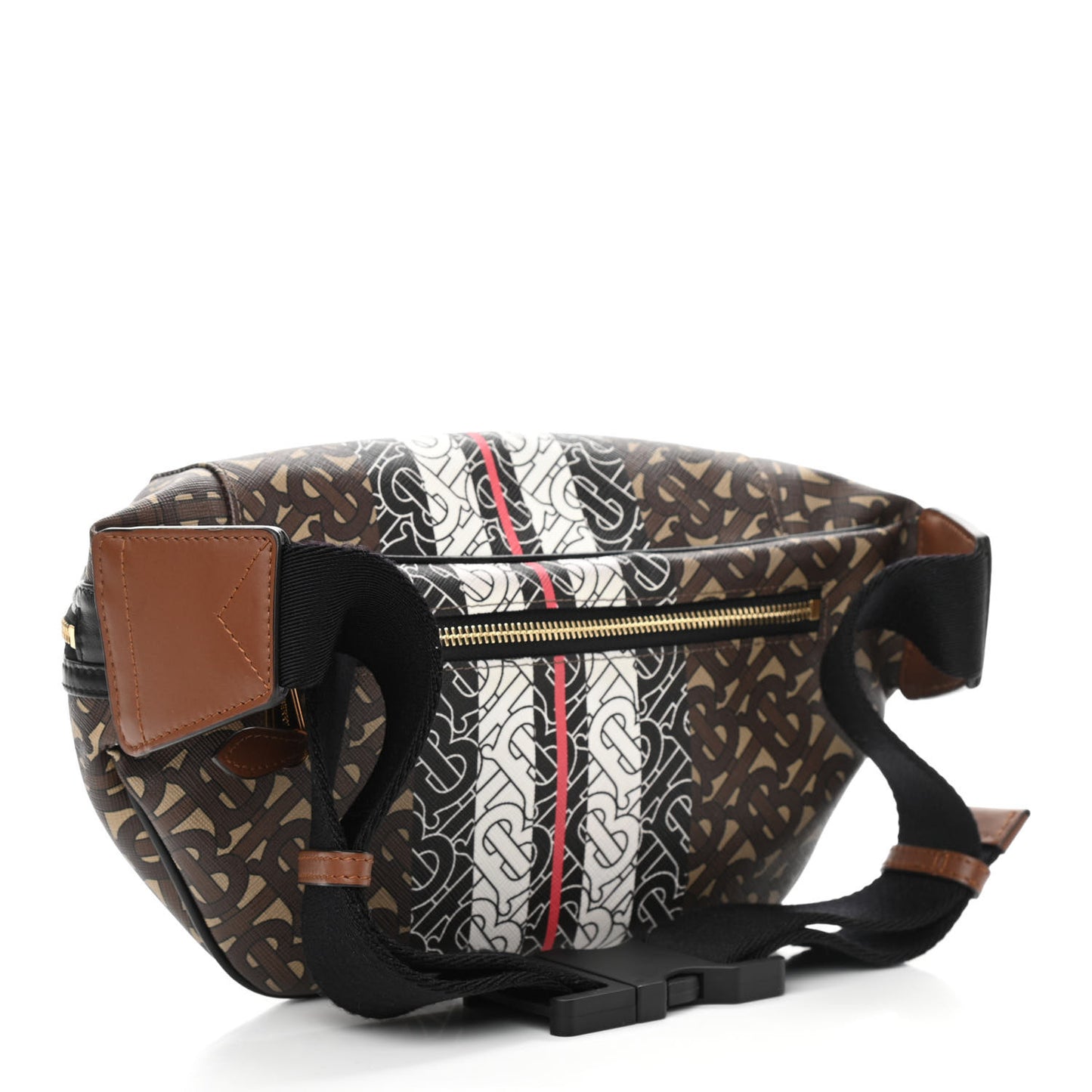 E-Canvas Monogram Stripe Medium Sonny Bum Bag Bridle Brown