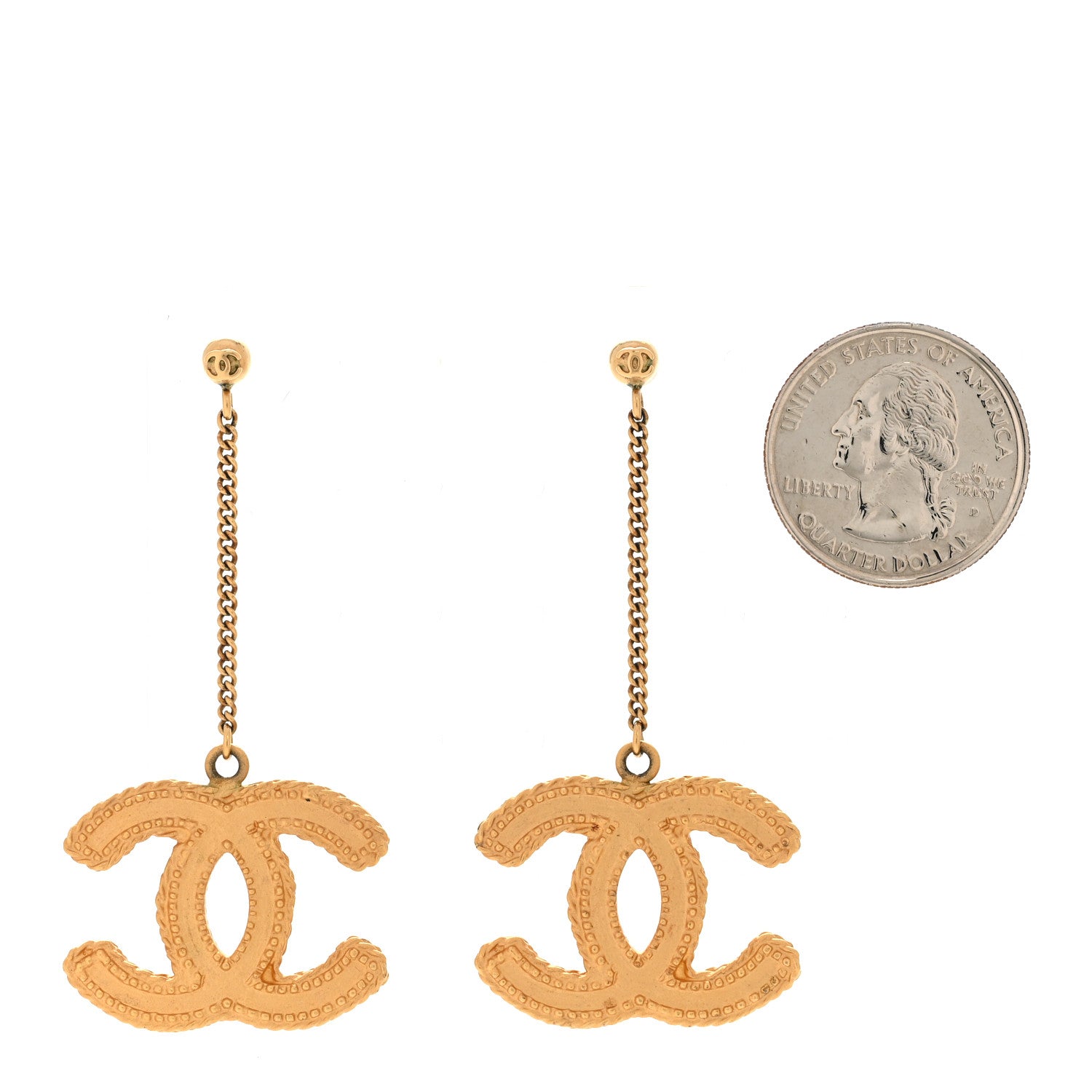 Chanel CC Drop Earrings Matte Gold 2 of 5