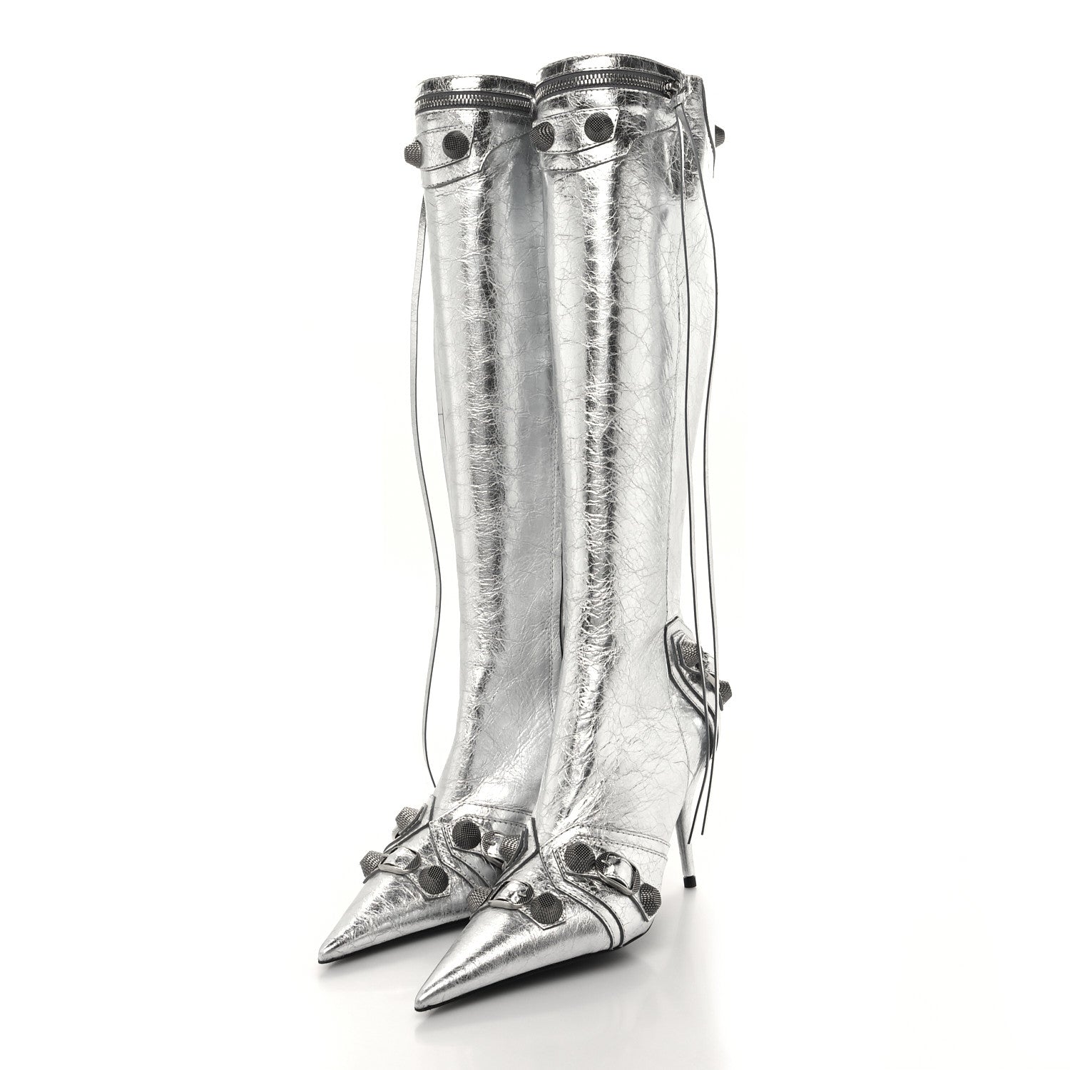Balenciaga Metallic Agneau Arena Cagole 90mm Boots 37 Silver 3 of 8