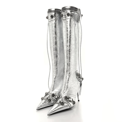 Balenciaga Metallic Agneau Arena Cagole 90mm Boots 37 Silver 3 of 8