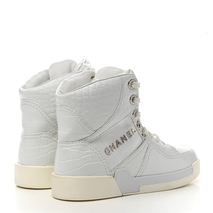 Chanel Calfskin Crocodile Embossed Cocodile High Top Sneakers 35.5 White 4 of 9