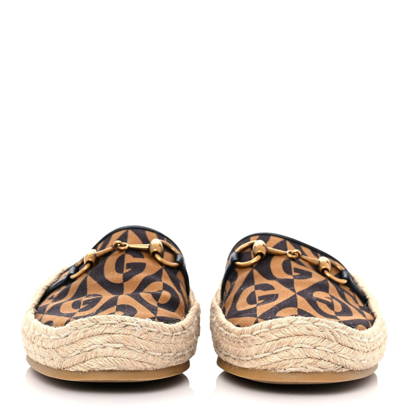 Canvas Rhombus Horsebit Espadrille Slippers 5 Camel Brown Black