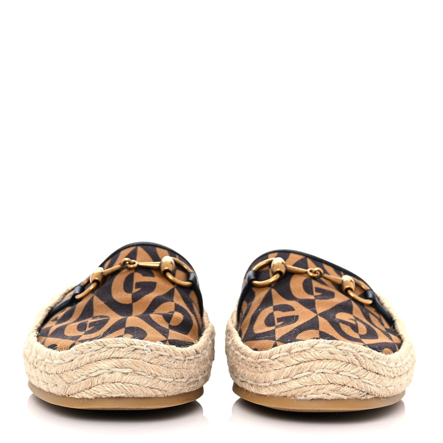 Gucci Canvas Rhombus Horsebit Espadrille Slippers 5 Camel Brown Black 2 of 9