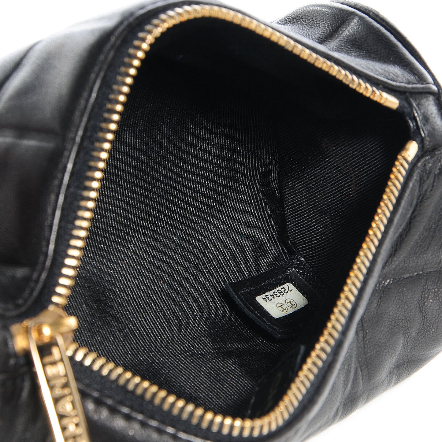 Lambskin Chocolate Bar Quilted Cosmetic Pouch Black