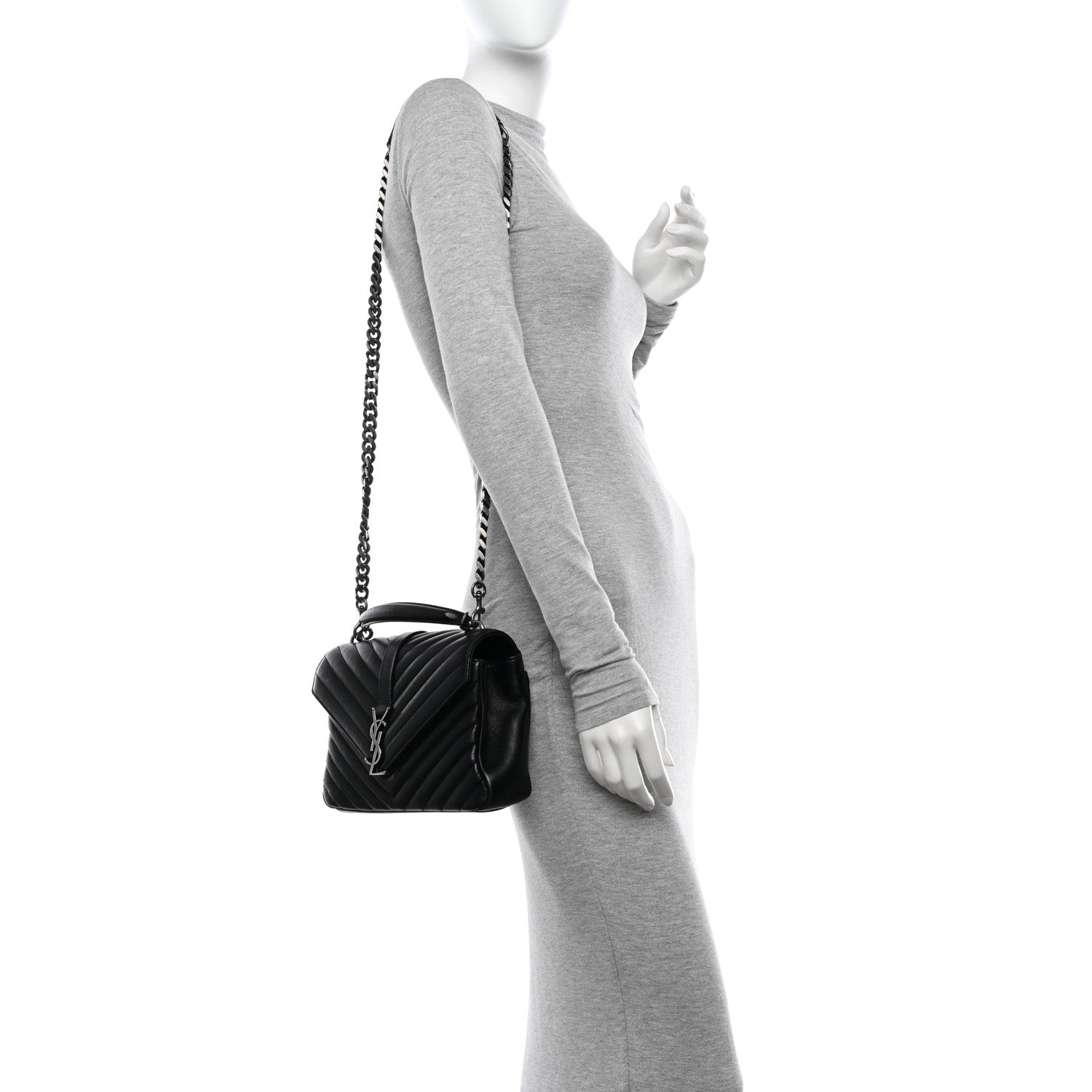 Saint Laurent Sheepskin Matelasse Chevron Monogram Medium College Bag Black 2 of 16