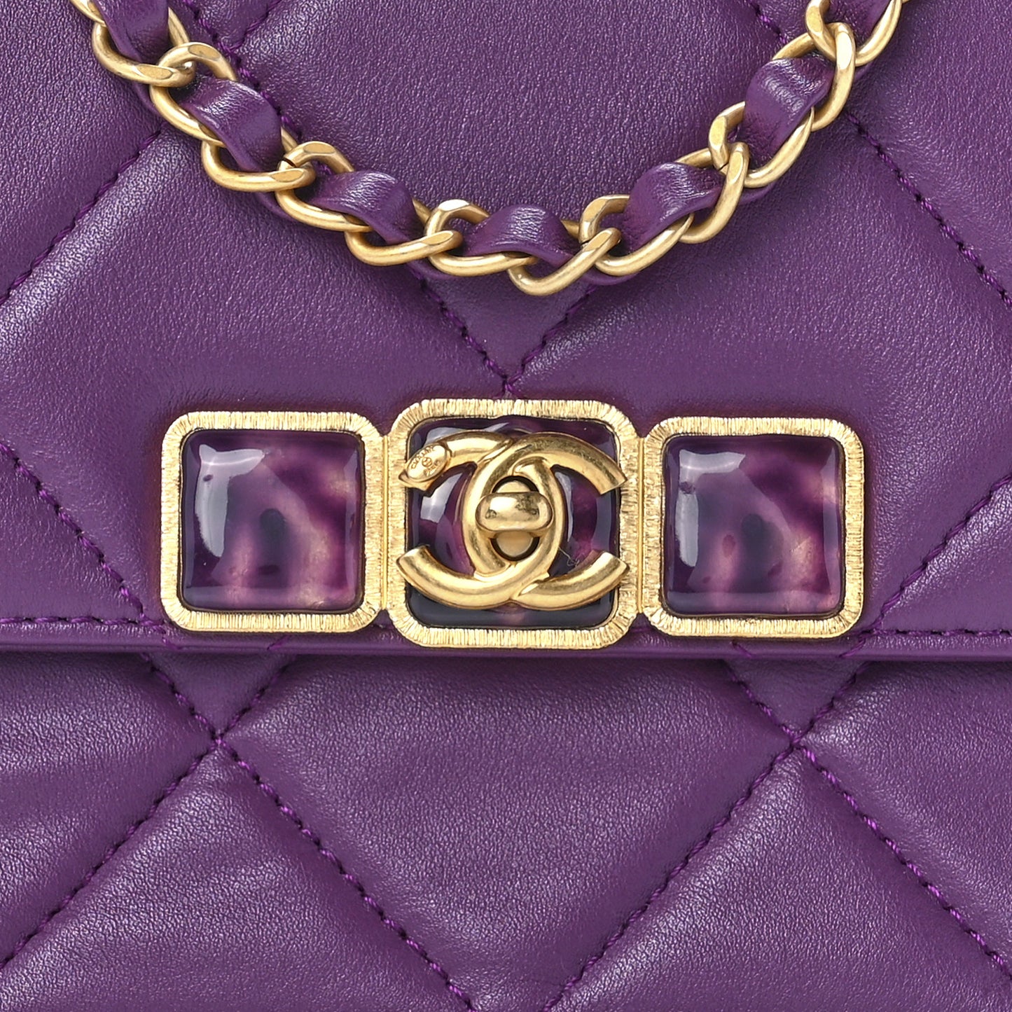 Calfskin Resin Quilted Mini Flap Purple