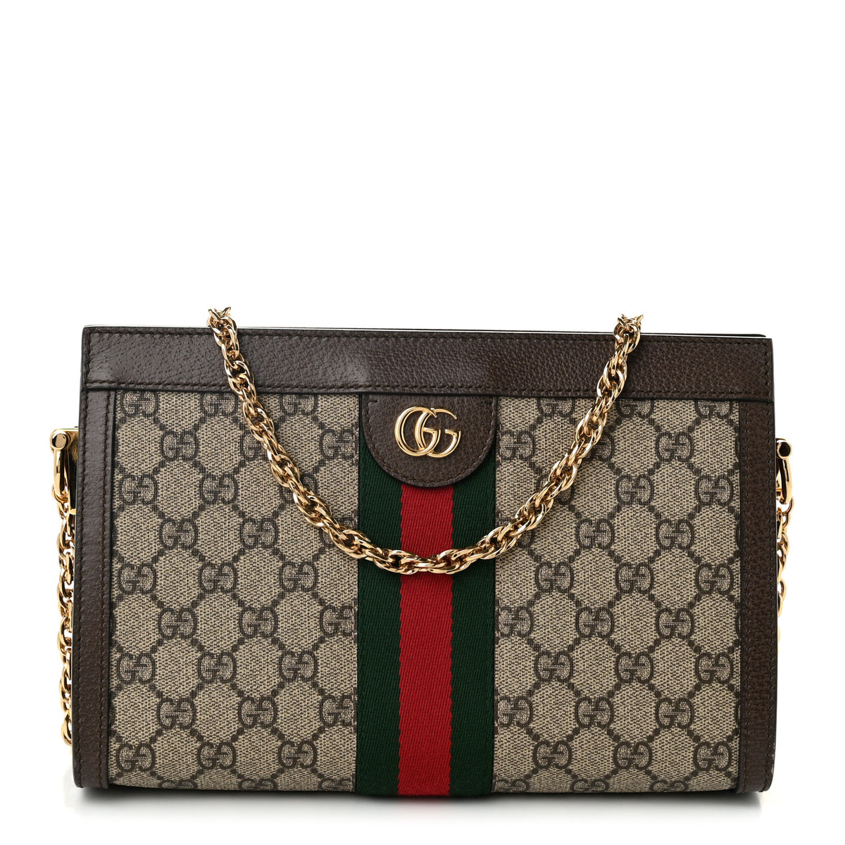 Gucci GG Supreme Monogram Web Small Ophidia Chain Shoulder Bag Brown 1 of 11