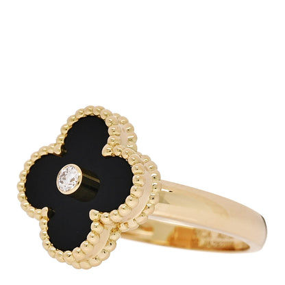 Van Cleef & Arpels 18K Yellow Gold Diamond Black Onyx Vintage Alhambra Ring 52 6 3 of 6