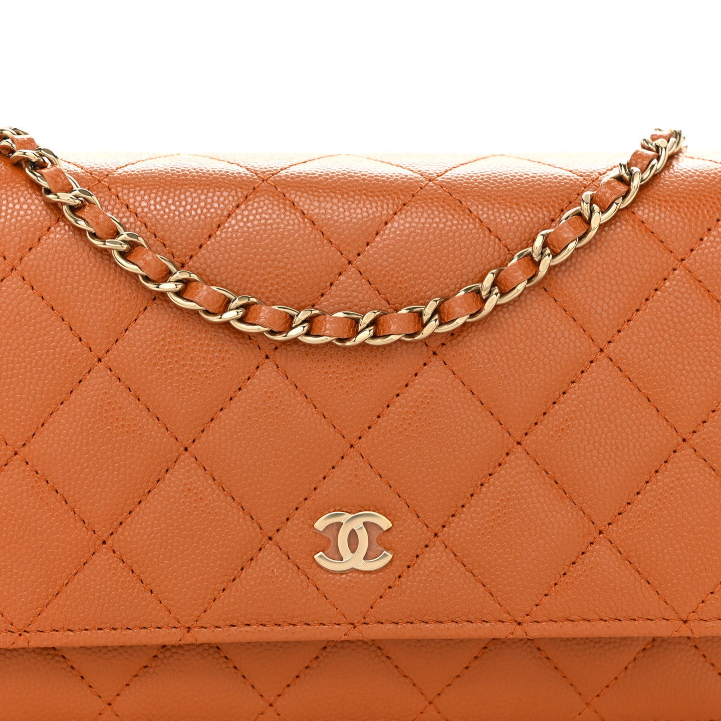 Caviar Quilted Wallet on Chain WOC Light Brown
