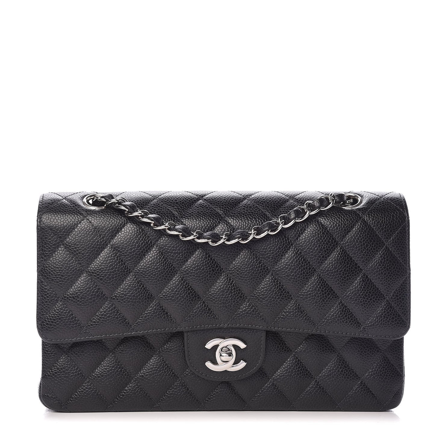Caviar Quilted Medium Double Flap Black