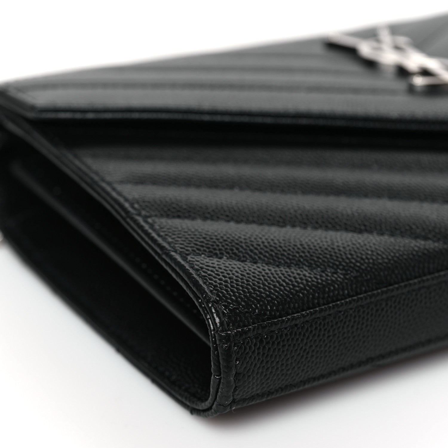 Saint Laurent Grain De Poudre Matelasse Chevron Monogram Chain Wallet Black 7 of 8