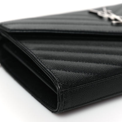 Saint Laurent Grain De Poudre Matelasse Chevron Monogram Chain Wallet Black 7 of 8