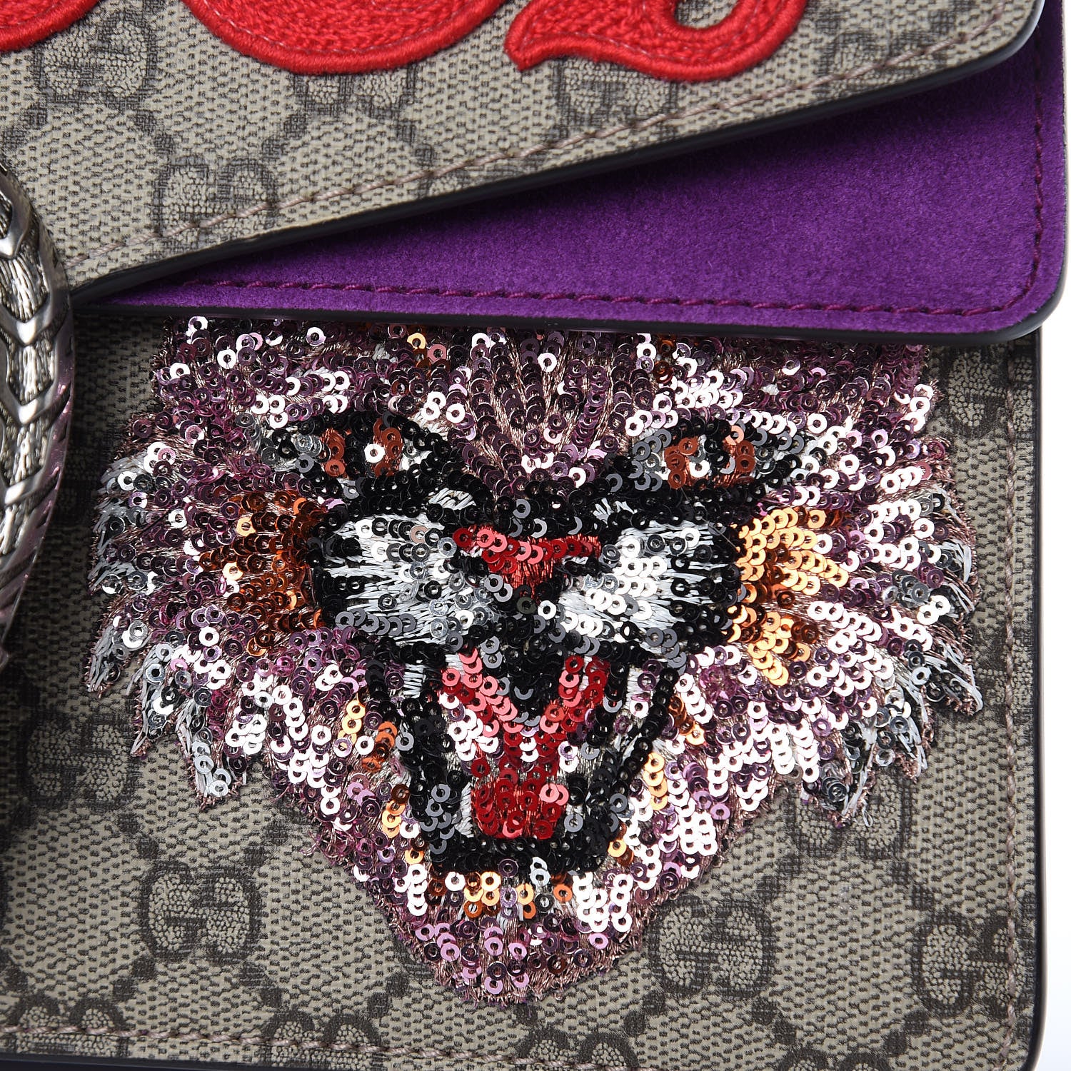 Gucci GG Supreme Monogram Embroidered Small Dionysus Shoulder Bag Purple 10 of 12
