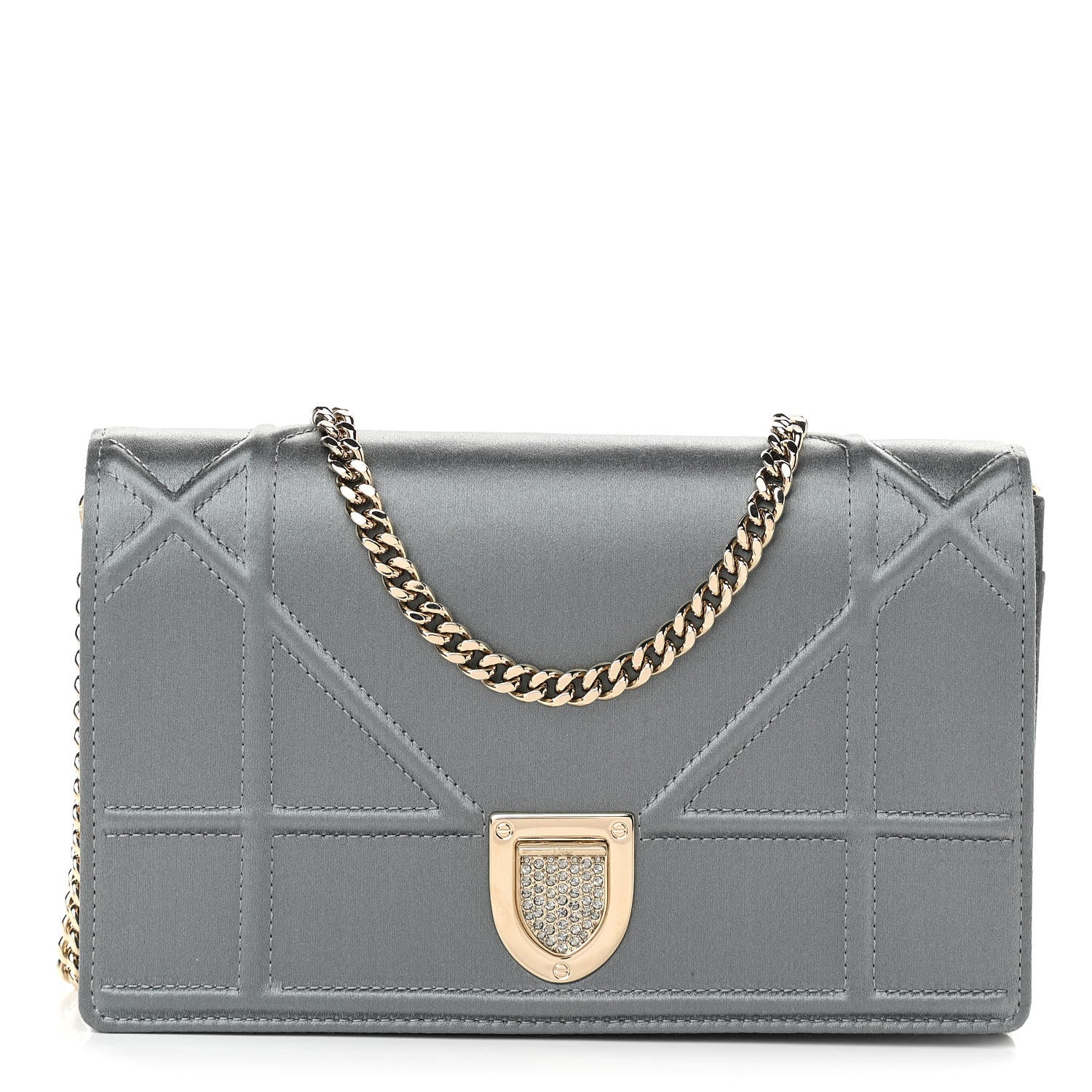 Christian Dior Satin Diorama Wallet on Chain Pouch Blue Gray 1 of 9