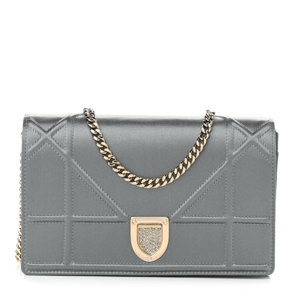 Christian Dior Satin Diorama Wallet on Chain Pouch Blue Gray 1 of 9