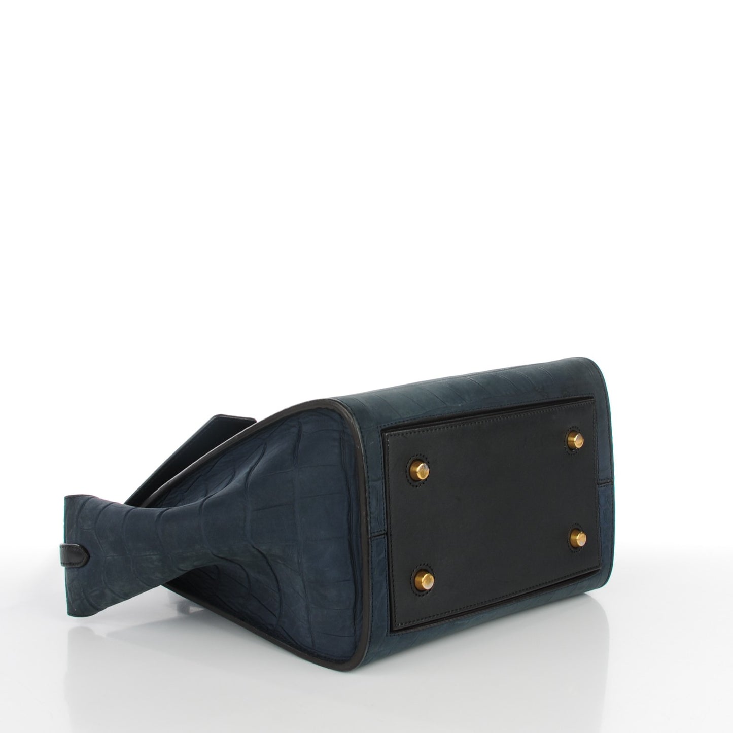 Smooth Calfskin Nubuck Crocodile Embossed Small Tie Knot Tote Navy