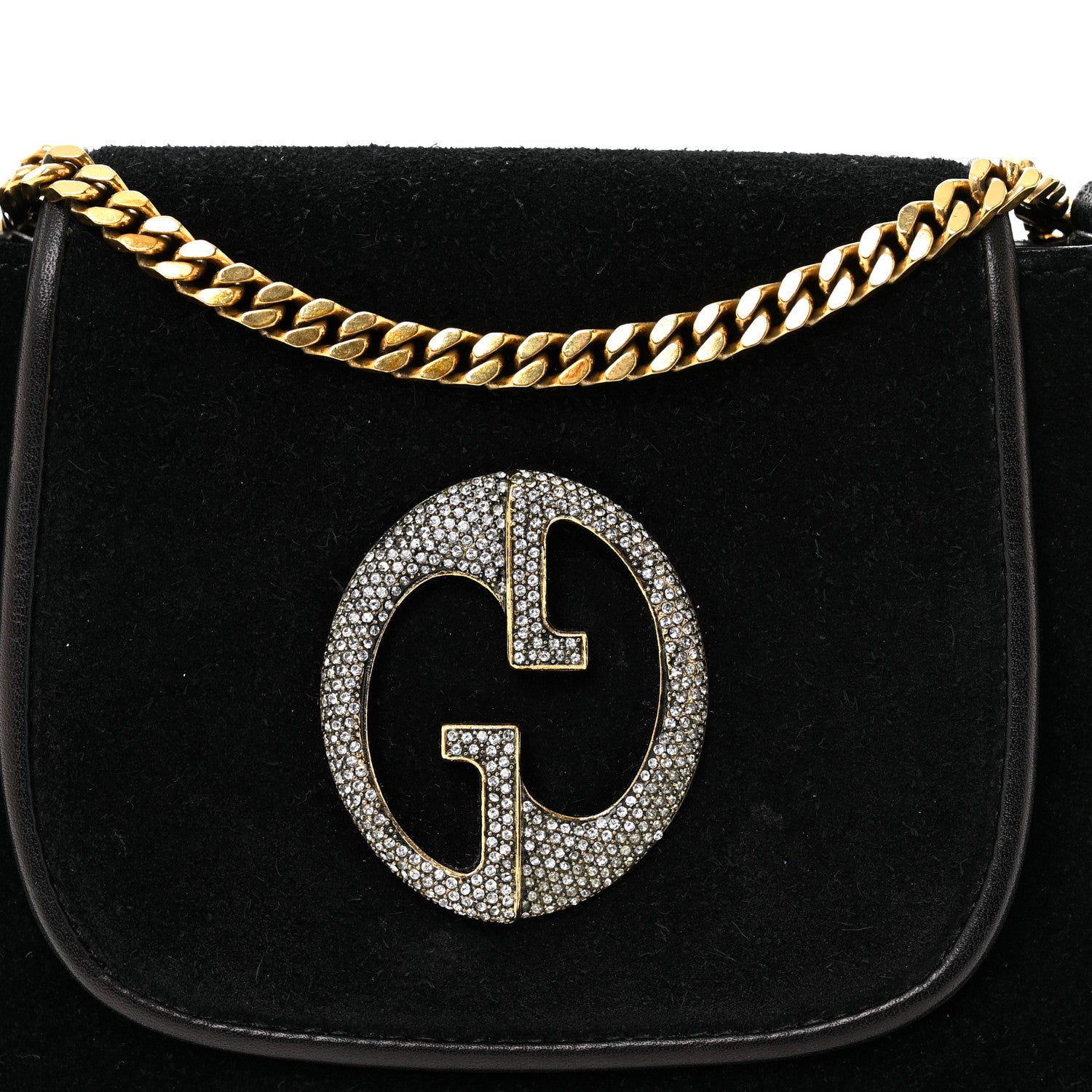 Gucci Suede Crystal 1973 Small Chain Shoulder Bag Black 8 of 11