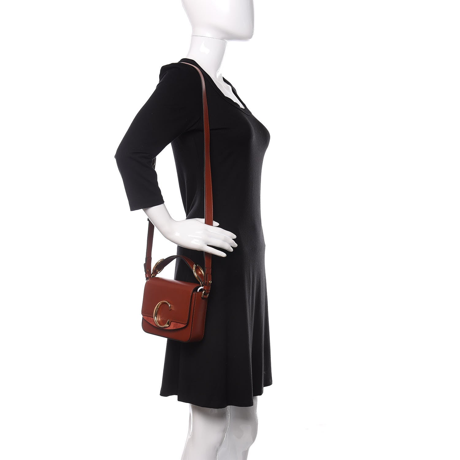 Chloe Shiny Calfskin Suede Mini C Bag Sepia Brown 2 of 10