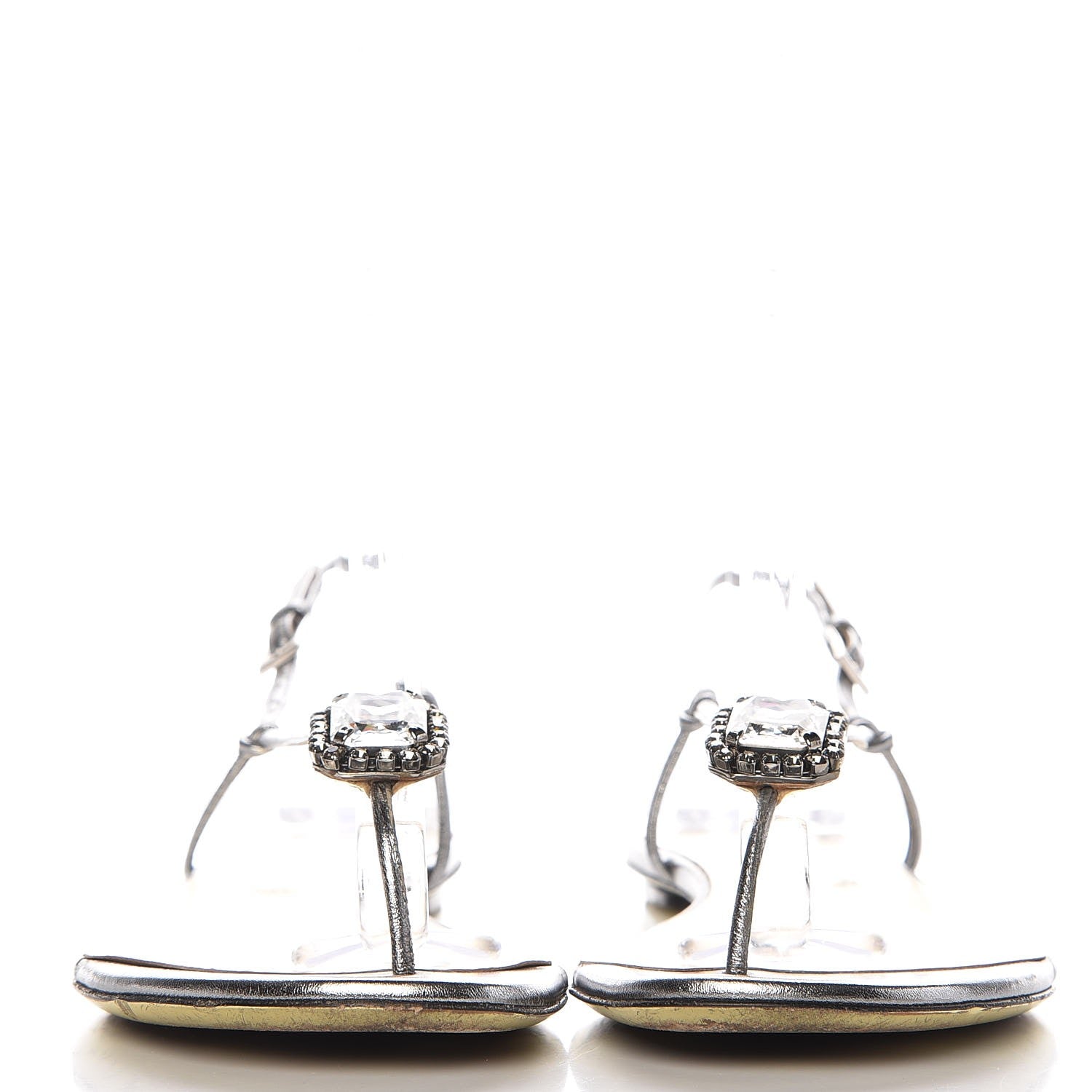 Valentino Garavani Metallic Vitello Crystal Slingback Flat Thong Sandals 38.5 Silver 2 of 9