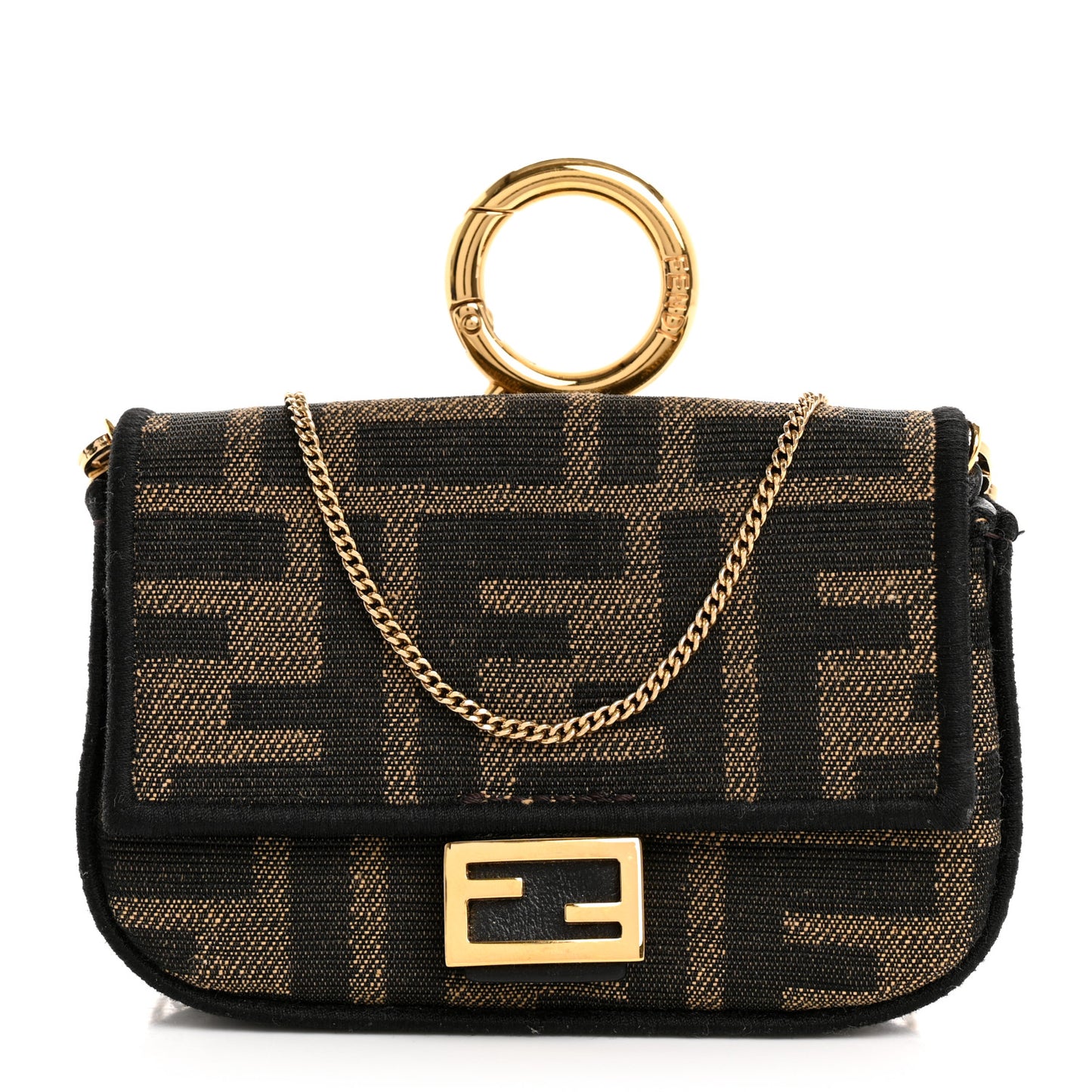 Fabric Jacquard FF 1974 Nano Baguette Charm Tobacco Moro Black