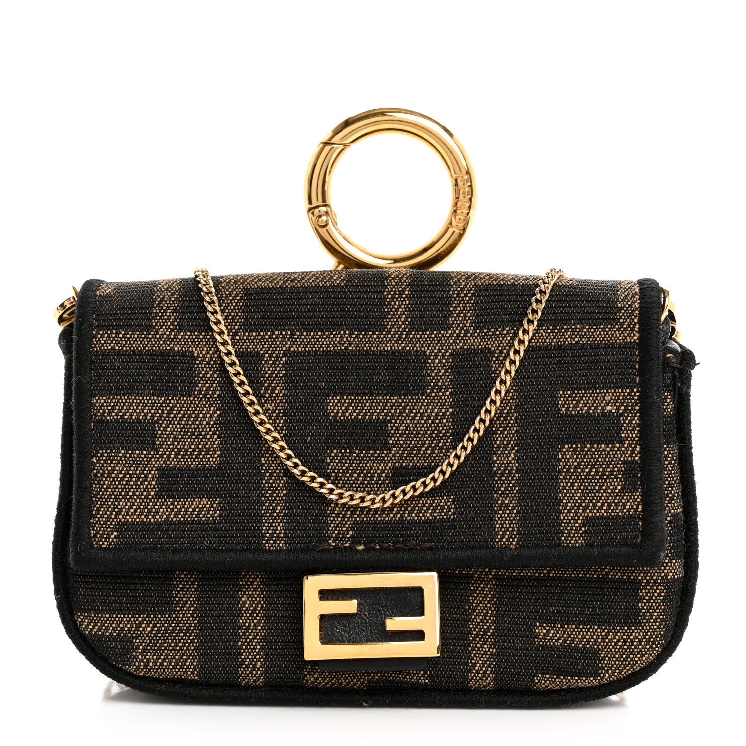 Fendi Fabric Jacquard FF 1974 Nano Baguette Charm Tobacco Moro Black 1 of 14
