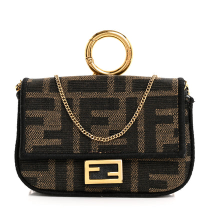 Fendi Fabric Jacquard FF 1974 Nano Baguette Charm Tobacco Moro Black 1 of 14
