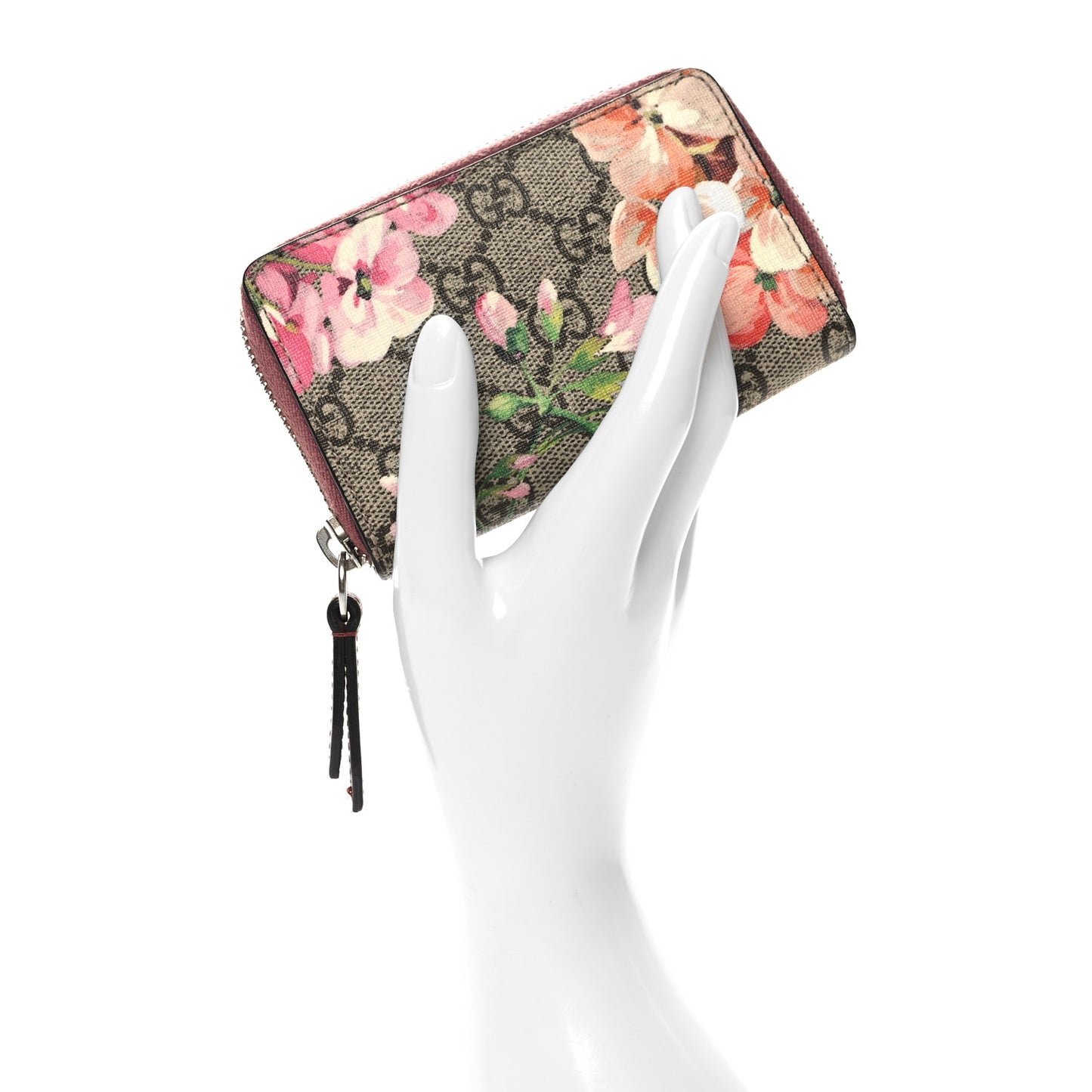 GG Supreme Monogram Blooms Zip Around Card Case Wallet Beige Multicolor Dry Rose