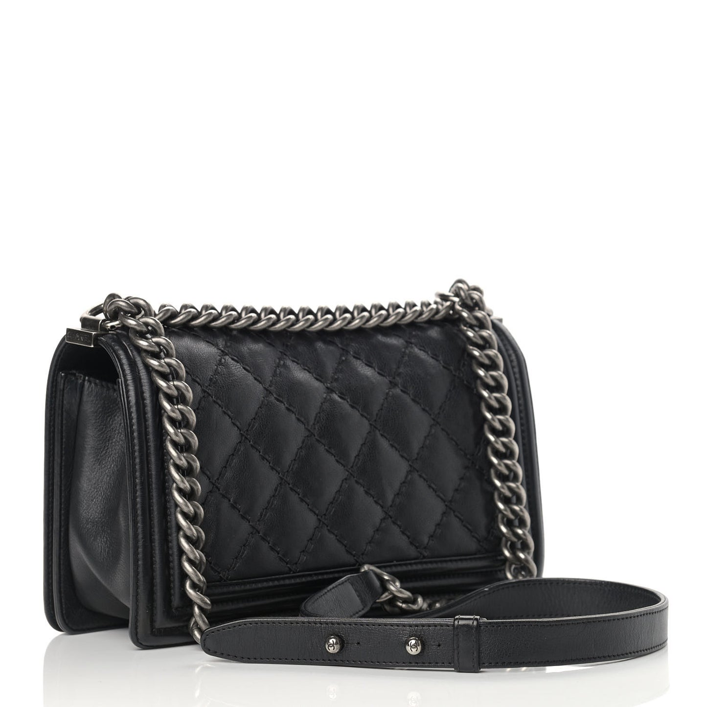 Calfskin Double Stitch Medium Boy Flap Black