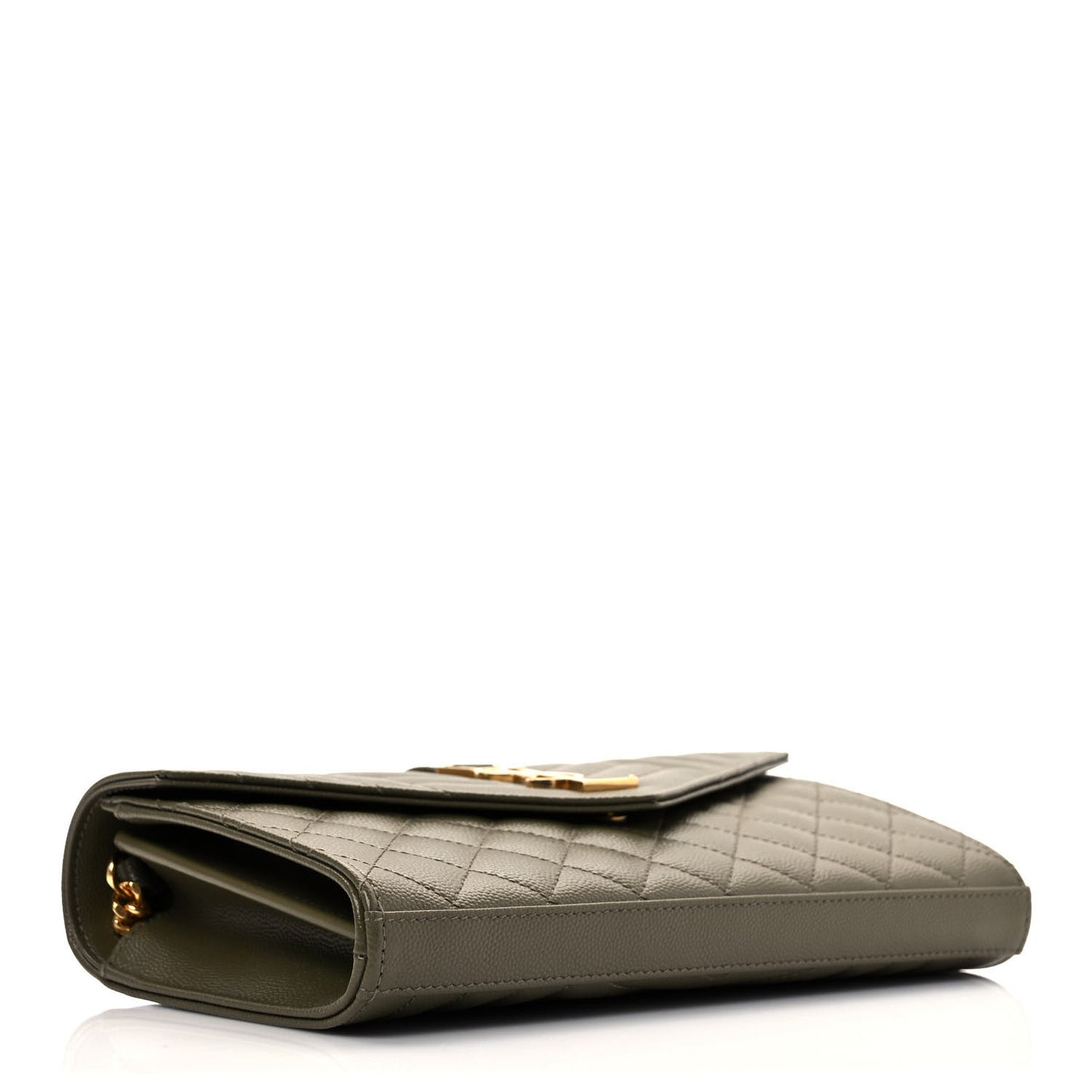 Grain De Poudre Mixed Matelasse Triquilt Monogram Chain Wallet Kaki