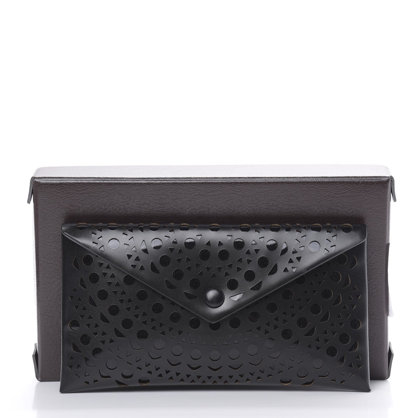 Calfskin Laser Cut Envelope Clutch Black