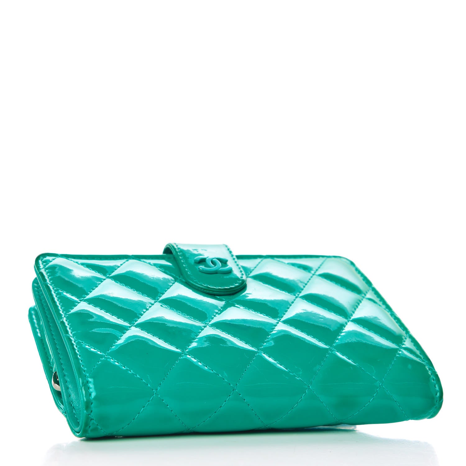 Chanel Patent Quilted Zip Pocket Wallet Turquoise 4 of 26