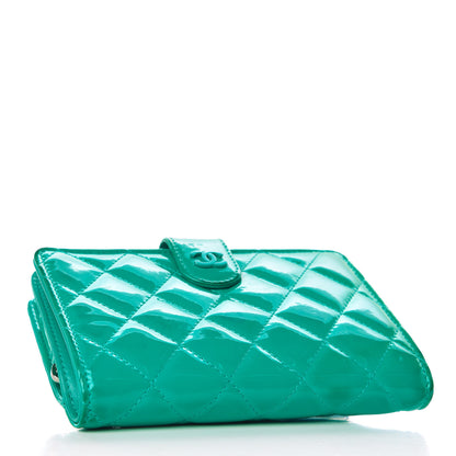 Chanel Patent Quilted Zip Pocket Wallet Turquoise 4 of 26