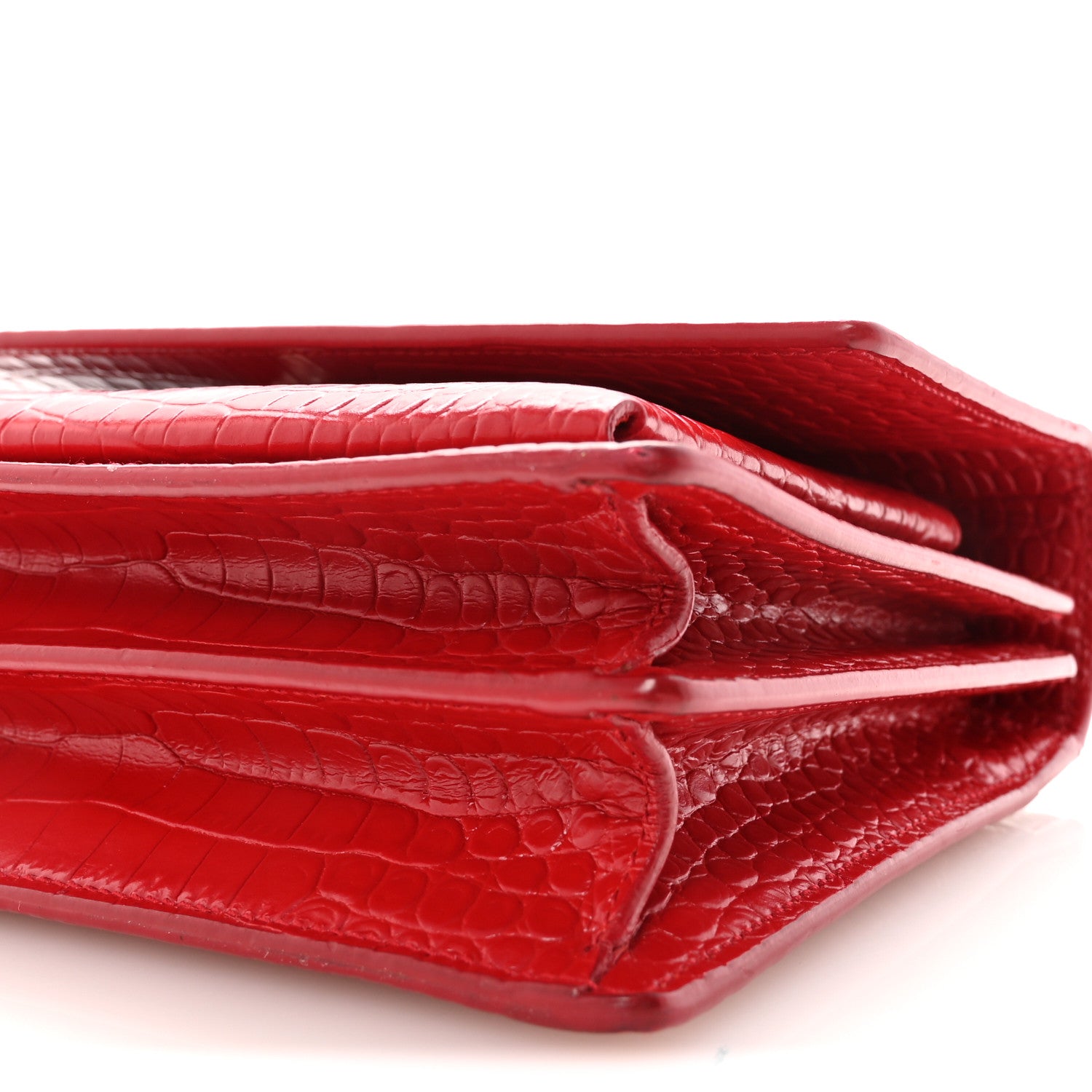 Saint Laurent Calfskin Crocodile Embossed Medium Monogram Sunset Rouge Eros 8 of 8