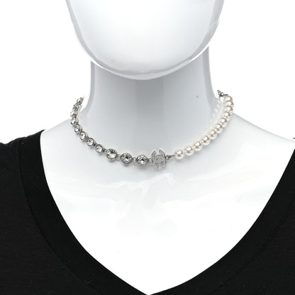Chanel Pearl Crystal CC Choker Necklace Silver 2 of 6