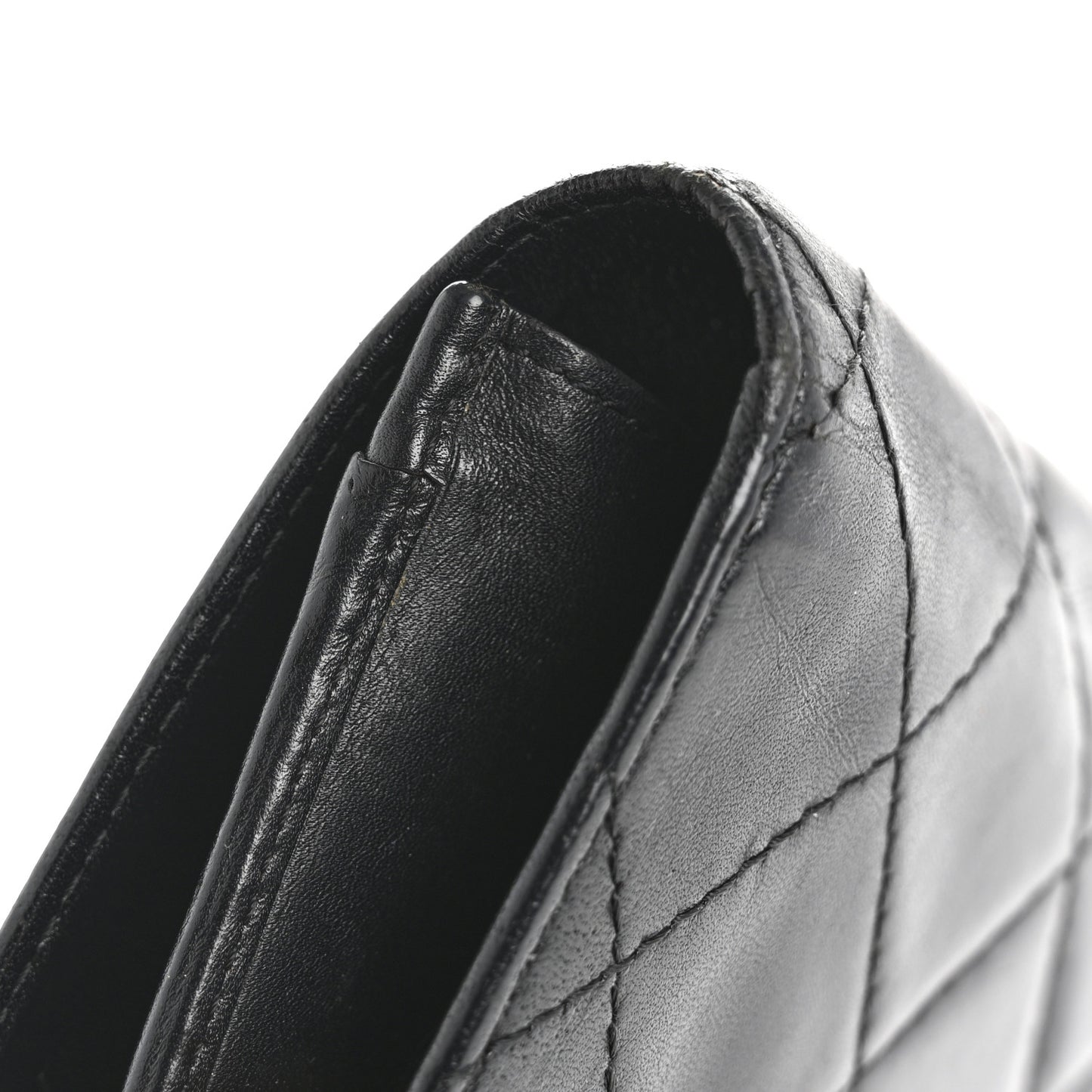 Calfskin Quilted Cambon Flap Wallet Black White